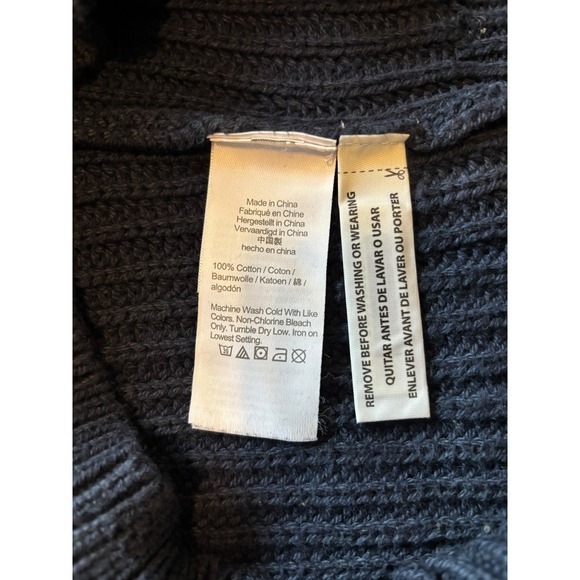 J Crew Mens Navy Cable Knit Cardigan Sweater Organic Cotton Size S Varsity - Picture 5 of 11